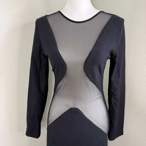 Vintage Adolfo Sanchez Black Wool Mesh Cut-Out Dress Size 4 - Picture 2 of 12